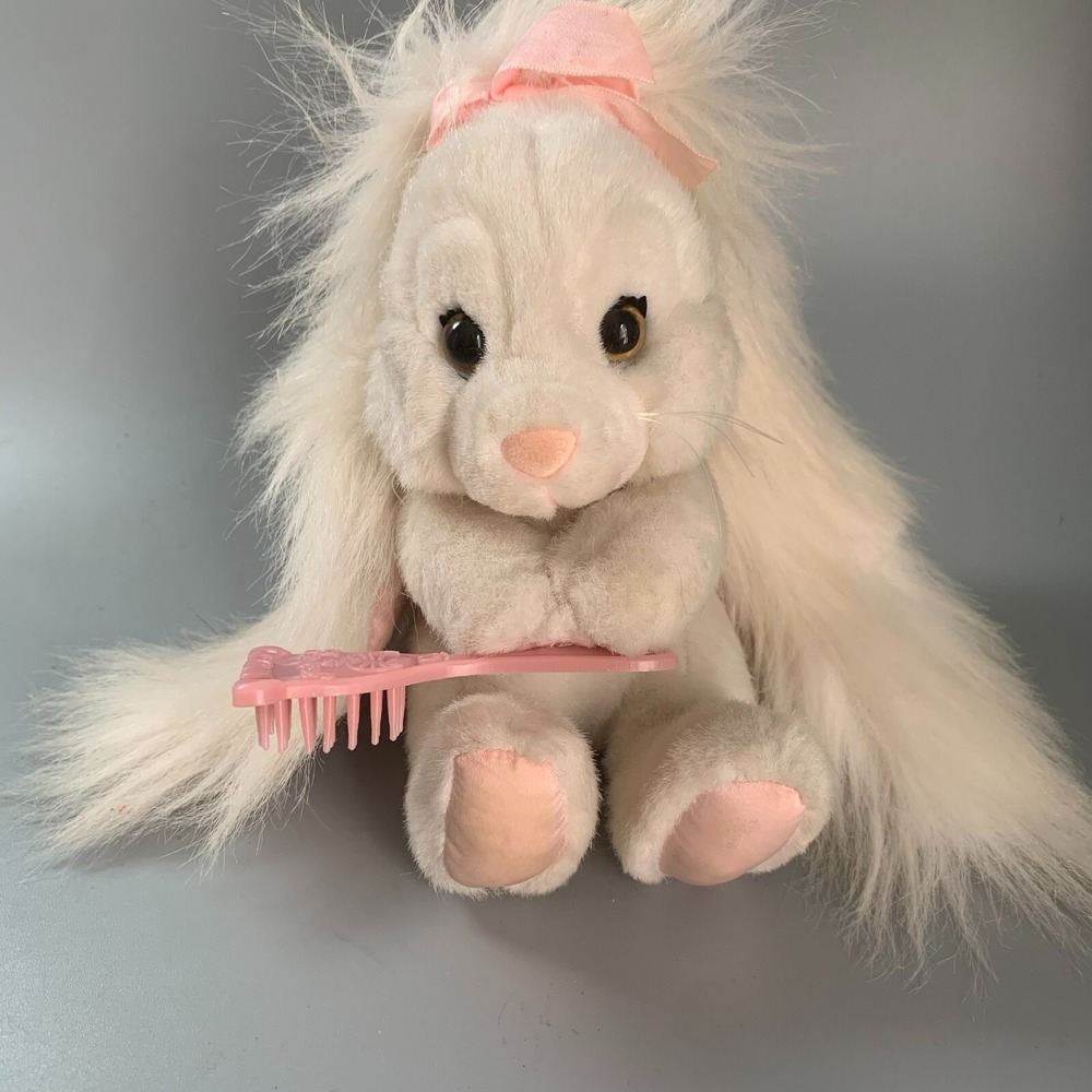 Vintage Applause Hare Brush Plush Bunny Rabbit White Long Hair Sue Sona 53270